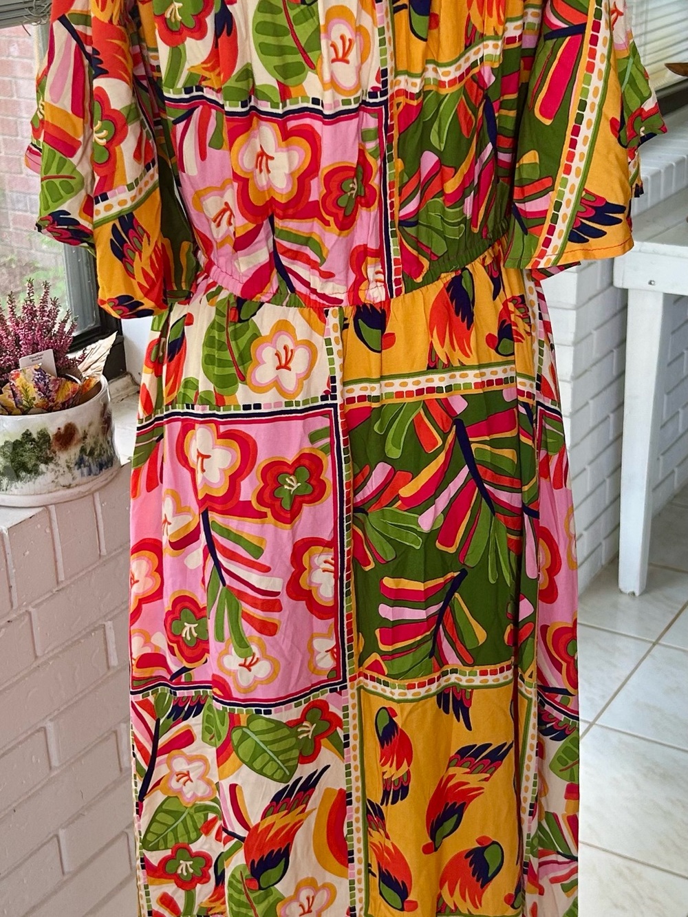 Label of Love Tropical Patchwork Maxi Dress — Pink, Green & Yellow